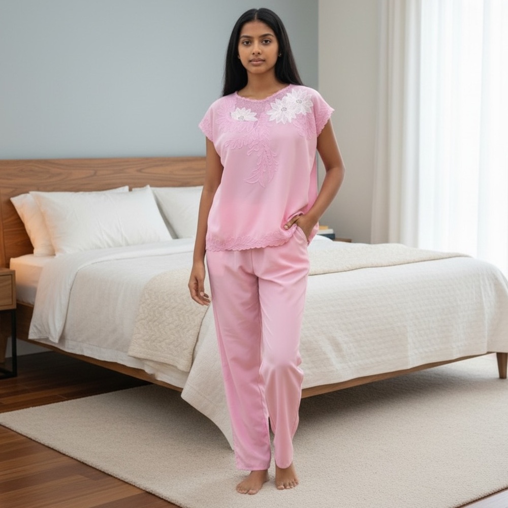 Vintage Pink Satin Pajama Set S/M